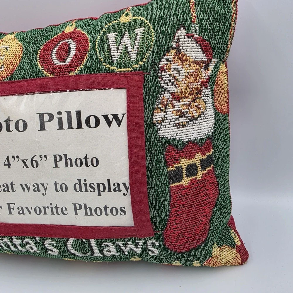 Christmas Tapestry Meow Santa's Claws Cats  Photo Slot Pillow Multicolor 9 x 12